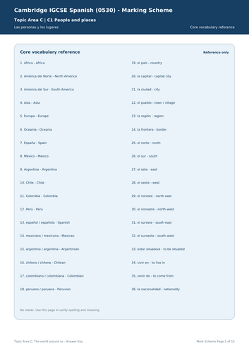 Cambridge IGCSE Spanish 0530 Topic Area C: The World Around Us Bundle + Answers
