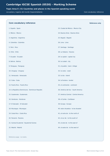 Cambridge IGCSE Spanish 0530 Topic Area E: The International World Bundle + Answers
