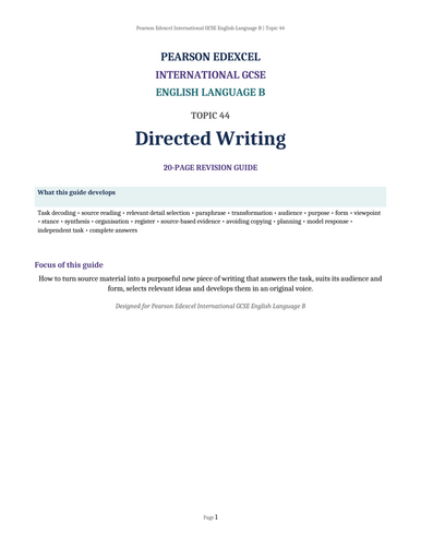 Pearson Edexcel International GCSE English Language B – Topic 44: Directed Writing