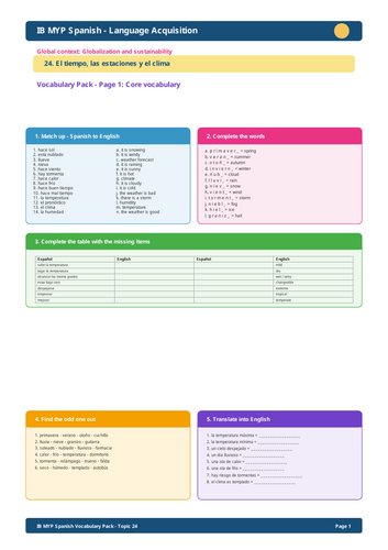 IB MYP Spanish Vocabulary – Topic 24: El tiempo, las estaciones y el clima