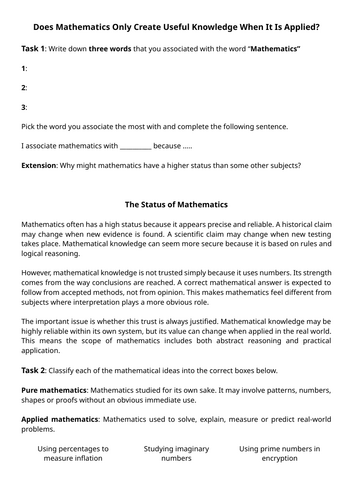 Theory of Knowledge: Maths AOK FULL UNIT