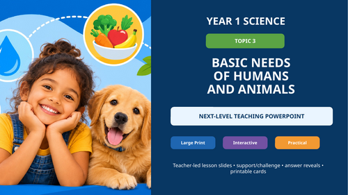 Year 1 Science | Basic Needs of Humans and Animals | 24-Page Workbook + 45-Slide PowerPoint Bundle