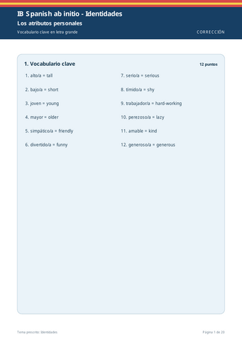 IB Spanish ab initio Identidades Large Print Workbook + Full Marking Scheme