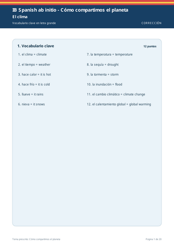 IB Spanish ab initio Cómo Compartimos el Planeta Large Print Workbook + Full Marking Scheme