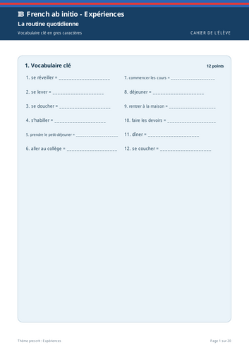 IB French ab initio Expériences Large Print Workbook + Full Marking Scheme