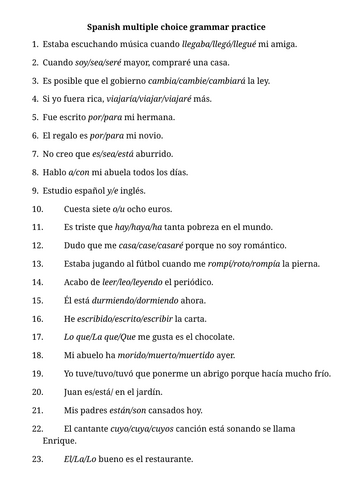 Spanish multiple choice grammar practice for A-level