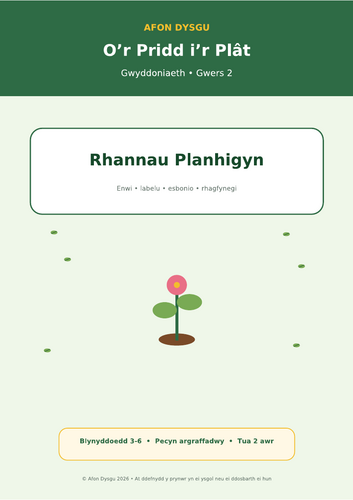 Gwyddoniaeth Gwers 2: Rhannau Planhigyn