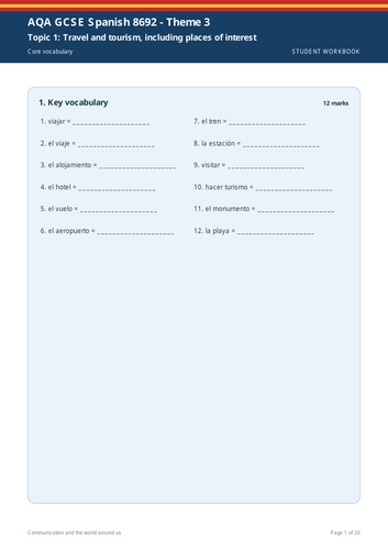 QA GCSE Spanish 8692 Theme 3 Communication and the World Around Us Large Print Workbook + Full Marki