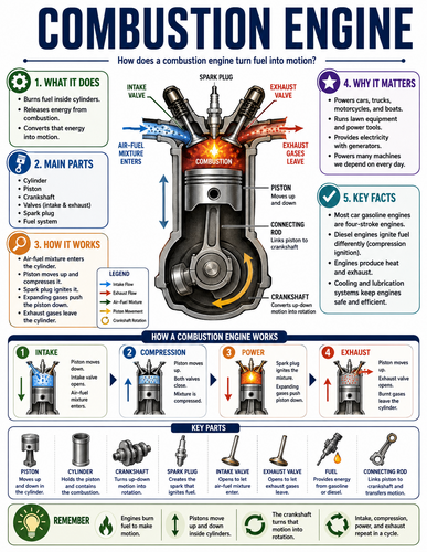 Combustion Engine I How Things Work I Infographic