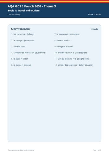 AQA GCSE French 8652 Theme 3 Communication and the World Around Us Large Print Workbook + Full Marki