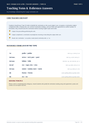 WJEC Eduqas GCSE Latin | The Nominative Case | 5-Page Workbook + Answers