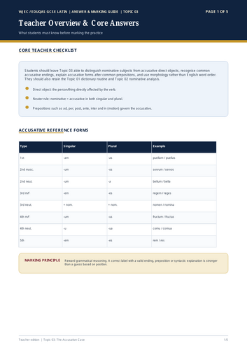 WJEC Eduqas GCSE Latin | The Accusative Case | 5-Page Workbook + Answers