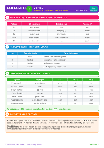 OCR GCSE Latin J282 | Verbs | 12-Page Workbook + Answers