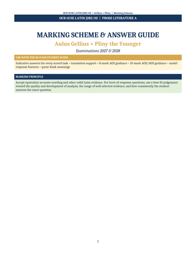 OCR GCSE Latin J282/02 | Prose Literature A: Gellius & Pliny | 30-Page Revision Guide + Answers