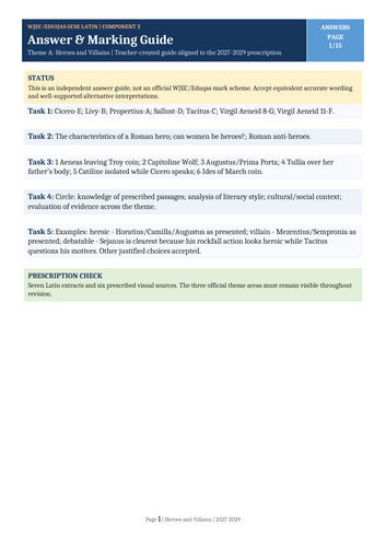 WJEC Eduqas GCSE Latin | Heroes and Villains | 2027–2029 Vocabulary, Literature & Sources Workbook +