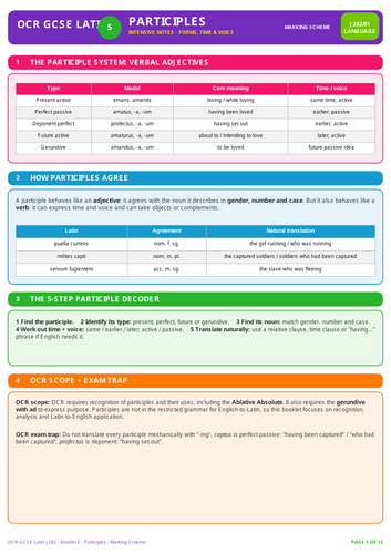 OCR GCSE Latin J282 | Participles | 12-Page Workbook + Answers