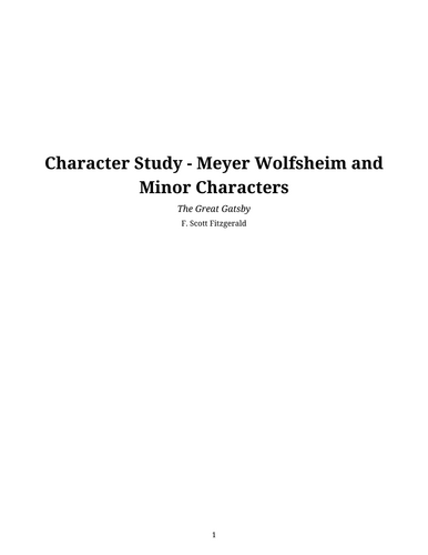 The Great Gatsby – F. Scott Fitzgerald – Meyer Wolfsheim and Minor Characters