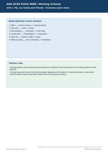 AQA GCSE Polish 8688 | Complete Themes 1–3 | 50-Page Revision Workbook + 41-Page Marking Scheme