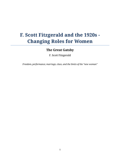 The Great Gatsby – F. Scott Fitzgerald – Changing Roles for Women