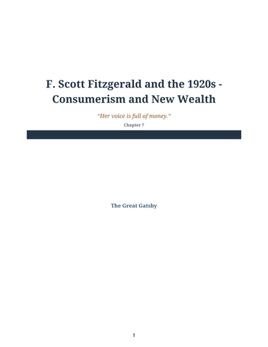 The Great Gatsby – F. Scott Fitzgerald – Consumerism and New Wealth
