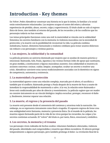 Volver – Pedro Almodóvar – Key Themes