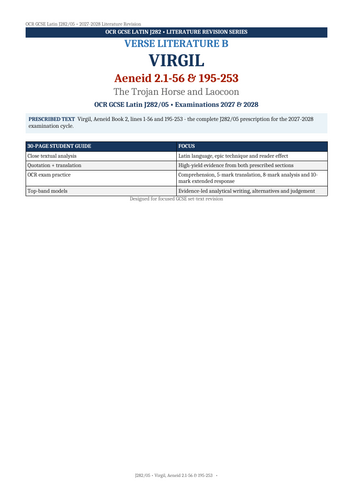 OCR GCSE Latin J282/05 | Verse Literature B: Virgil Aeneid 2 | 30-Page Revision Guide + Answers