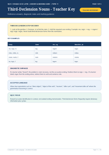 WJEC Eduqas GCSE Latin | Third-Declension Nouns | 5-Page Workbook + Answers
