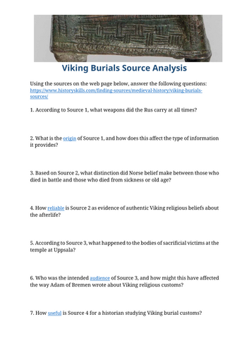 Viking Burials Source Analysis Worksheet