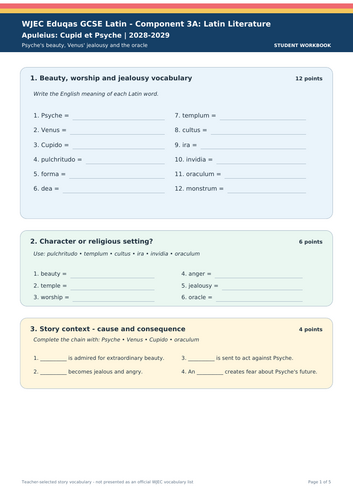 WJEC Eduqas GCSE Latin | Apuleius: Cupid et Psyche 2028–2029 | 5-Page Vocabulary Workbook + Answers