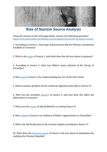 Rise of Nazism Source Analysis Worksheet
