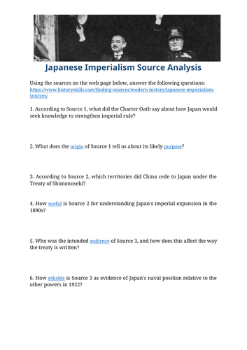 Japanese Imperialism Source Analysis Worksheet