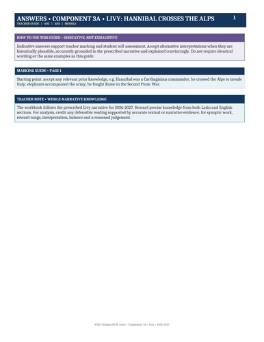 WJEC Eduqas GCSE Latin | Livy: Hannibal Crosses the Alps | 2026–2027 Workbook + Answers