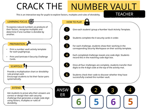 Factors/multiples - Number Lock Escape Room