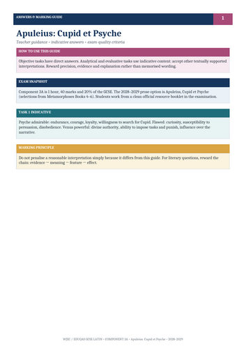 WJEC Eduqas GCSE Latin | Apuleius: Cupid et Psyche | 2028–2029 Workbook + Answers