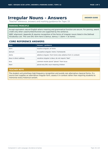 WJEC Eduqas GCSE Latin | Irregular Nouns | 5-Page Workbook + Answers