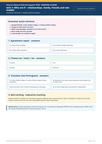 Pearson Edexcel GCSE Portuguese 1PG0 | Complete Themes 1–5 | 50-Page Revision Workbook + 41-Page Mar