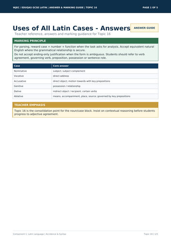 WJEC Eduqas GCSE Latin | Uses of All Latin Cases | 5-Page Workbook + Answers