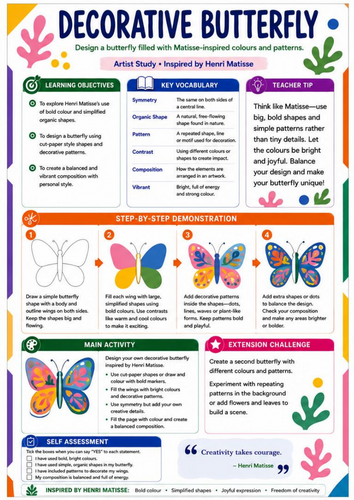 Henri Matisse Decorative Butterfly | KS3 Art Worksheet & Cover Lesson