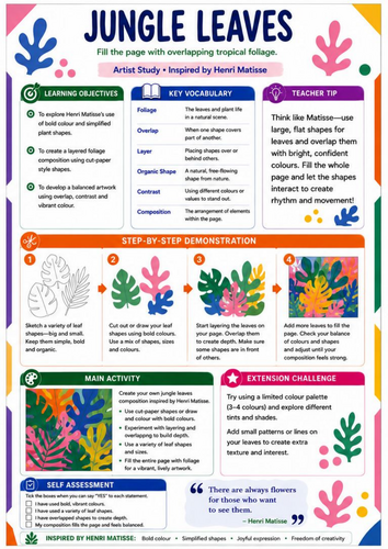 Henri Matisse Jungle Leaves | KS3 Art Worksheet & Cover Lesson