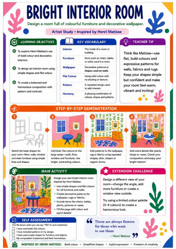 Henri Matisse Bright Interior Room | KS3 Art Worksheet & Cover Lesson