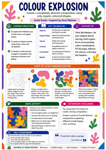 Henri Matisse Colour Explosion | KS3 Abstract Art Worksheet