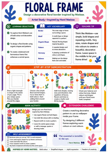Henri Matisse Floral Frame | KS3 Art Worksheet & Cover Lesson