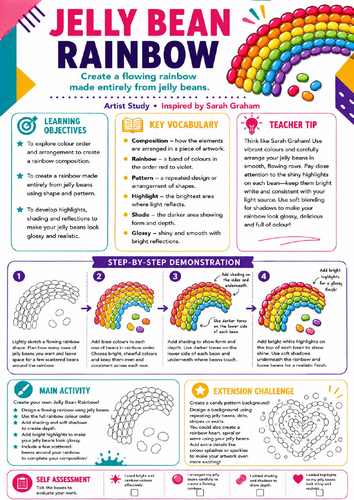 Sarah Graham Inspired Jelly Bean Rainbow | KS3 Colour Art Worksheet