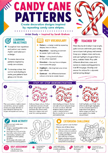 Sarah Graham Inspired Candy Cane Patterns | KS3 Pattern Worksheet