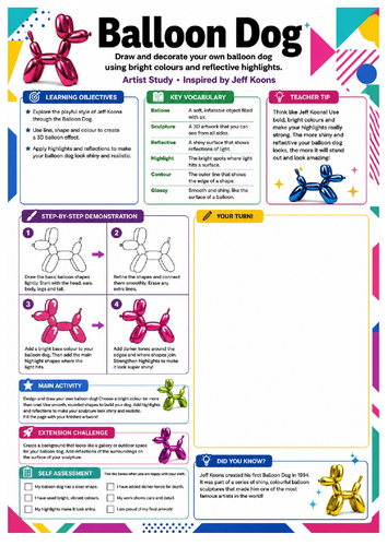 Jeff Koons Balloon Dog Art Worksheet | KS3 Pop Art & Sculpture