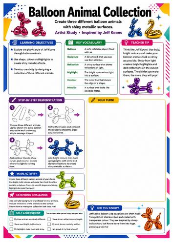 Jeff Koons Balloon Animal Collection Worksheet | KS3 Art