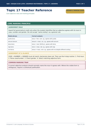 WJEC Eduqas GCSE Latin | First- and Second-Declension Adjectives | 5-Page Workbook + Answers
