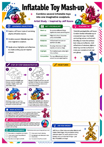 Jeff Koons Inflatable Toy Mash-Up Worksheet | KS3 Creative Art