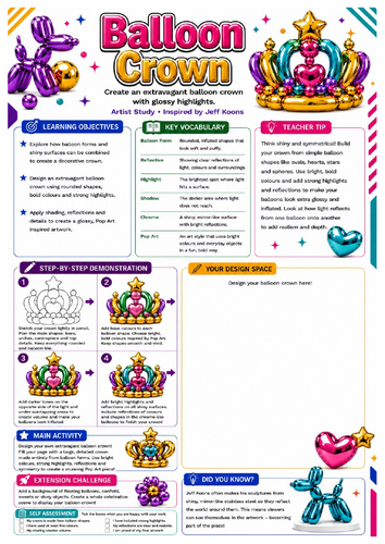 Jeff Koons Balloon Crown Worksheet | KS3 Art & Design