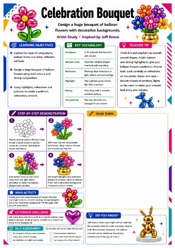 Jeff Koons Celebration Bouquet Worksheet | KS3 Art Activity